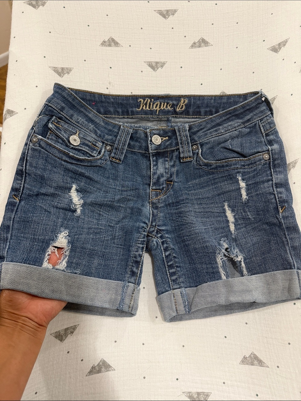 Klique B Women's Rolled Hem Distressed Jean Shorts - Blue